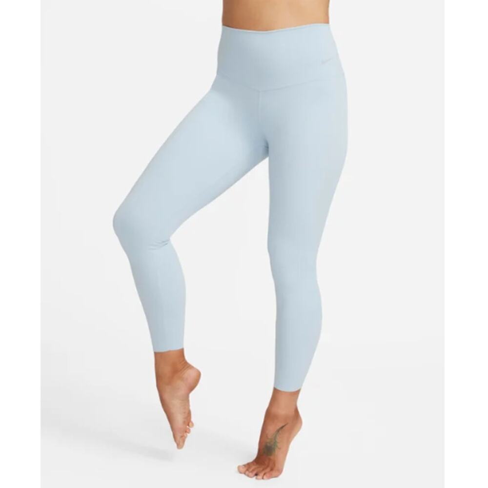 Nike Zenvy Women's Light Armoury Blue Black High-Waisted 7/8 Leggings Size L